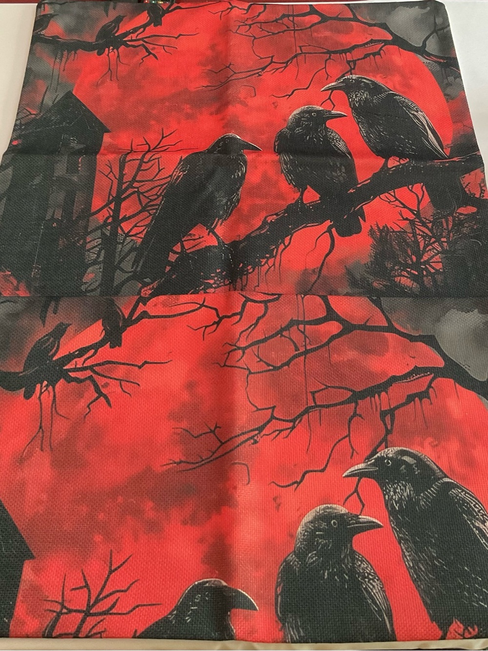 Set of 2 Orangish Red & Black Raven Print Pillow Covers